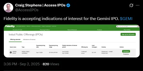 Winklevoss-Backed Gemini Follows Circle With Nasdaq IPO Bid