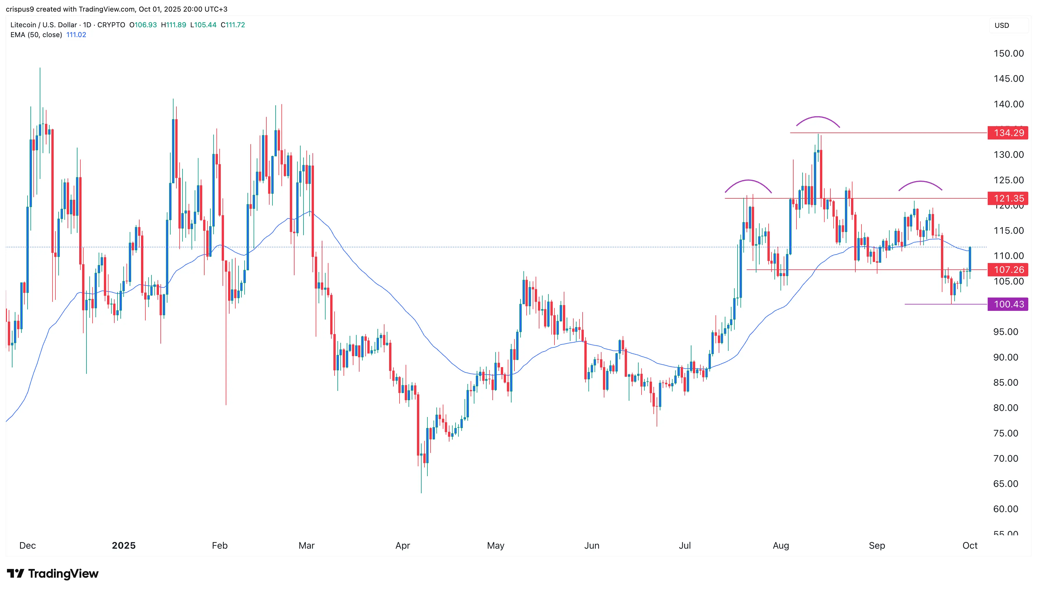 Litecoin price forms a risky pattern as LTC ETF deadline nears