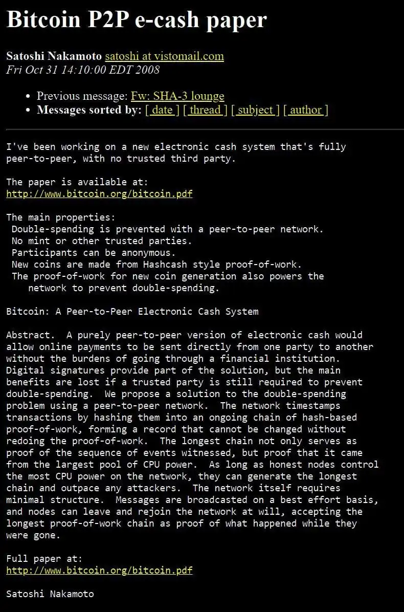 Satoshi Bitcoin White Paper Clocks 17 Years This Month: Email That Started It All