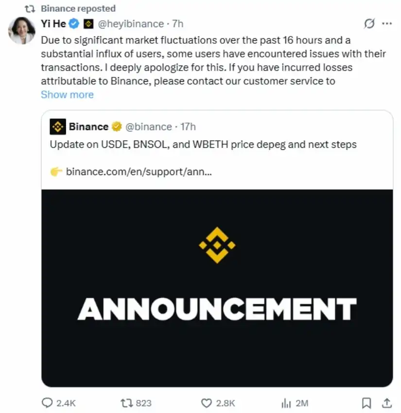 Binance Announces Some User Compensation After $20 Billion Market Crash