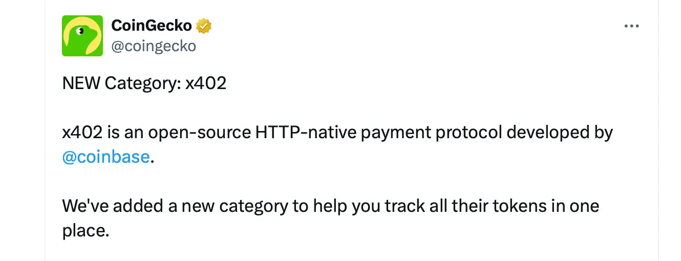 Coingecko Adds $178M x402 Token Category as AI Micropayments Heat Up
