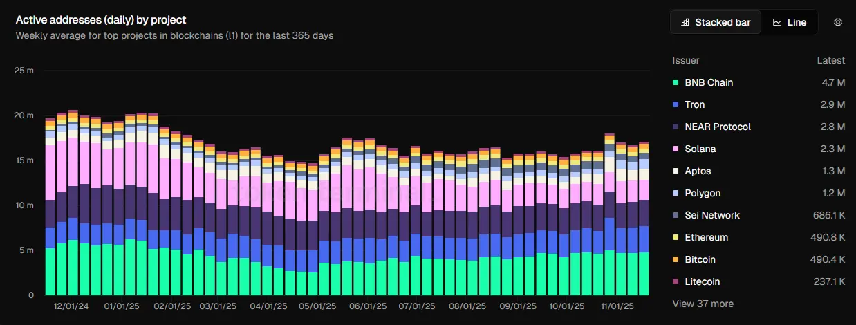 L1 activity based on active wallets slowed down in November, extending the trend from the past year