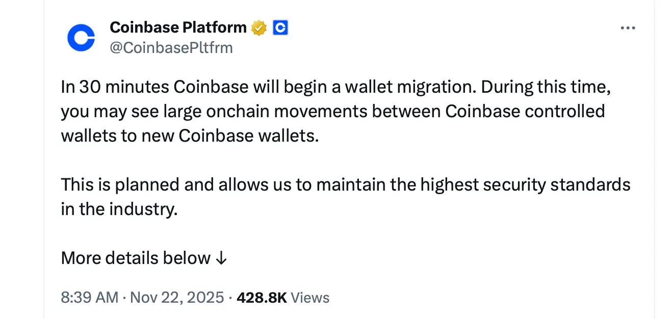 Coinbase Quietly Shifts Nearly 800,000 BTC in a Mega Consolidation Move