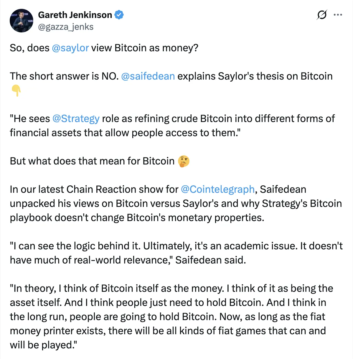 Michael Saylors Bitcoin thesis: Money or commodity？