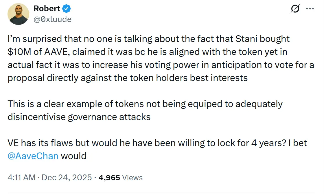 Aave founder under scrutiny for $10M token purchase amid governance drama