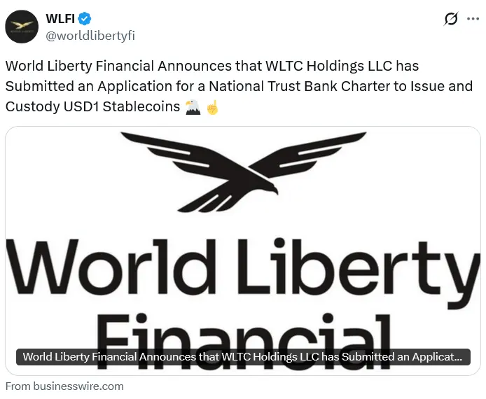 Trumps World Liberty Financial applies for banking charter to expand USD1