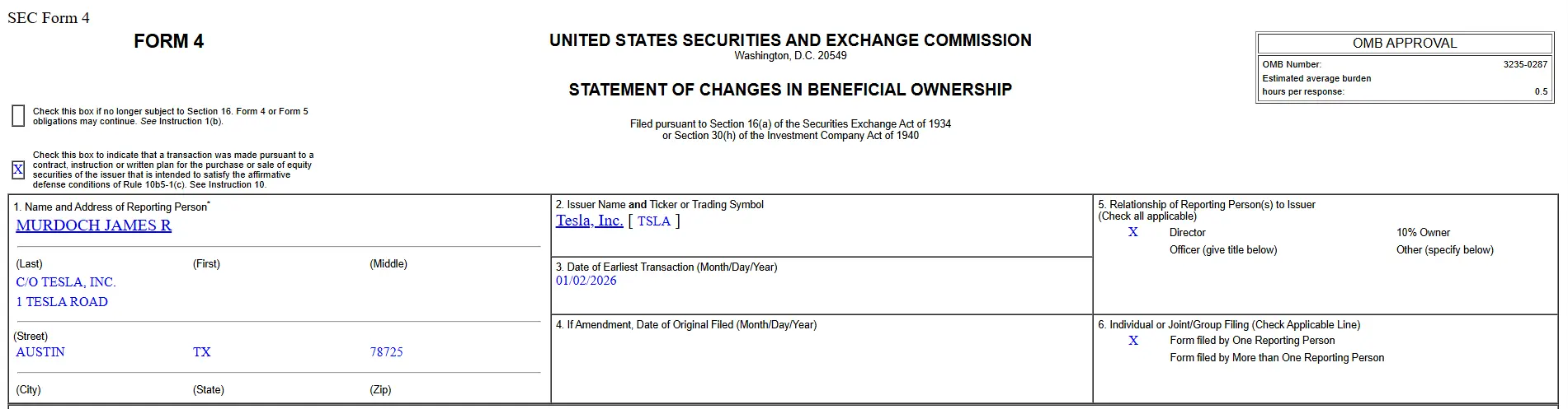 Here's how much TSLA stock Tesla insiders sold in 2026
