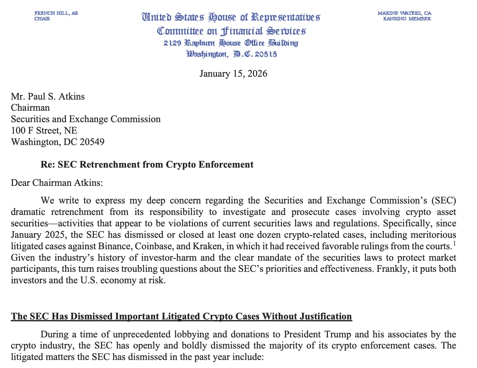 US lawmakers demand action from SEC on Justin Sun enforcement case