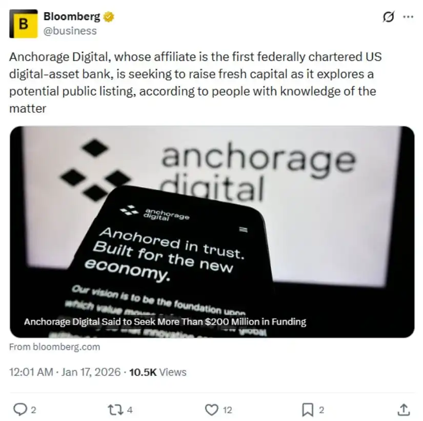 Anchorage Digital Eyes $400M Fundraising Round Ahead of Potential 2027 IPO