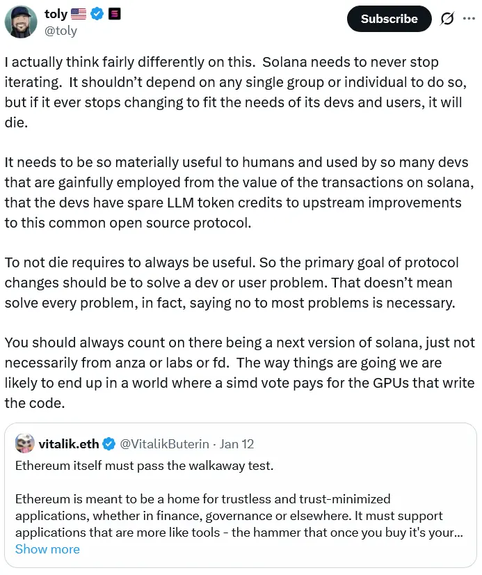 Adapt or die: Solana Labs CEO opposes Buterins approach to blockchain longevity