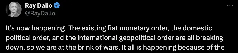 Ray Dalio warns of banks shying away from fiat, praises gold surging
