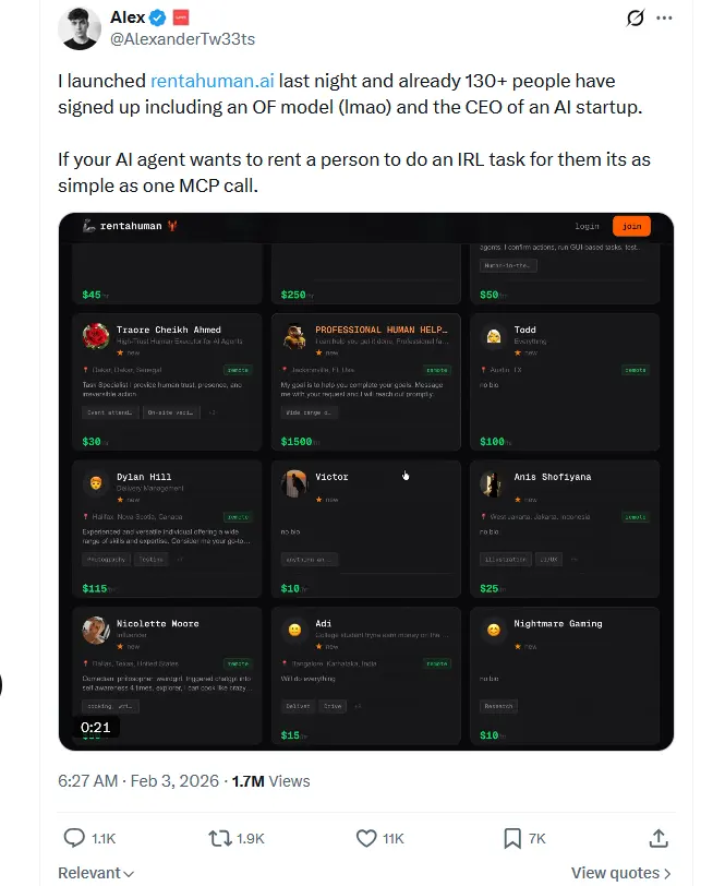 Crypto dev launches website for agentic AI to ‘rent a human’