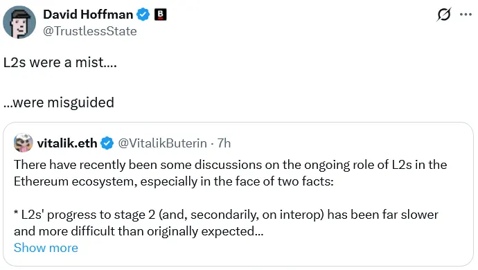 Vitalik Buterin tempers vision for ETH L2s, pushes native rollups