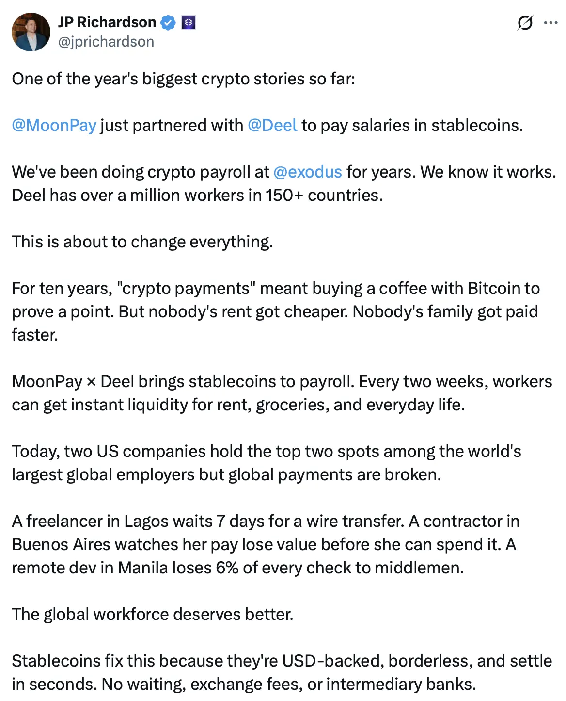 Deel taps MoonPay to roll out stablecoin salary payouts in UK, EU