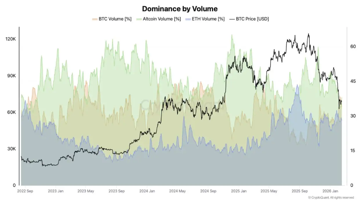 Bitcoin Dominates Crypto Trading as Altcoin Volume Drops 50%