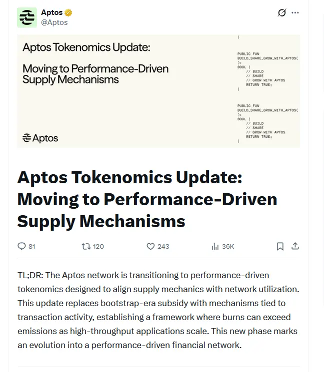 Aptos eyes tokenomics overhaul to scale APT deflation