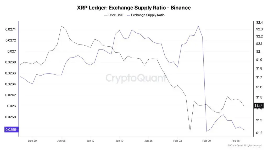XRP Supply on Binance Drops as 200M Tokens Exit After 40% Correction