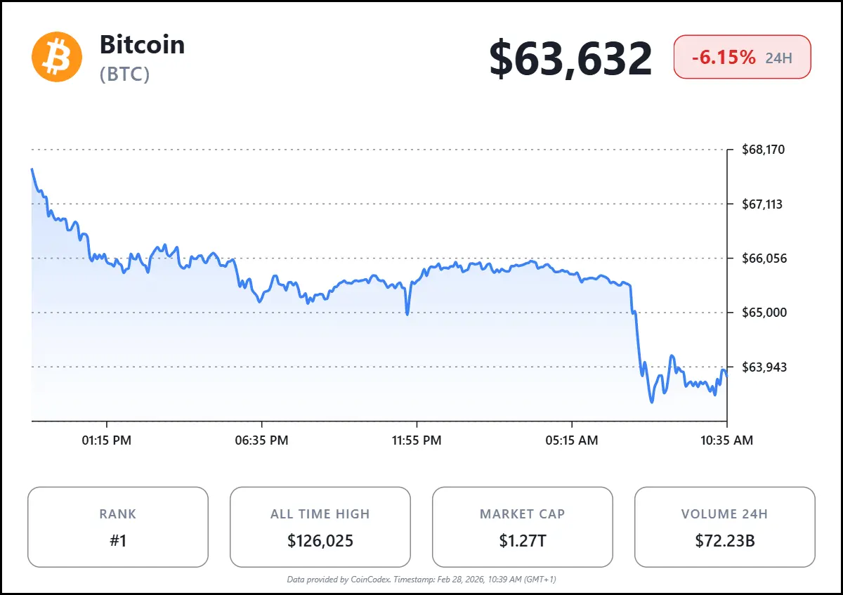 Bitcoin Price Today: Falls to $63K After US Strike on Iran