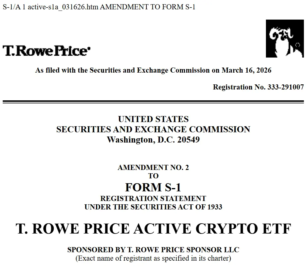 T. Rowe Price amends S-1 for actively managed crypto ETF