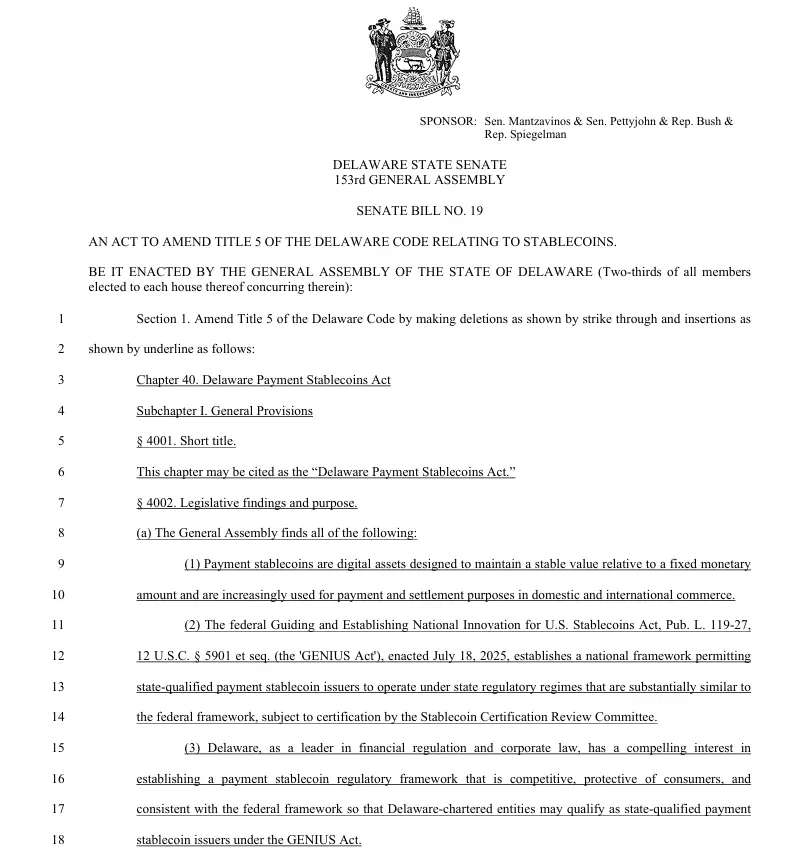 Delaware to regulate stablecoins under banking framework in new bill