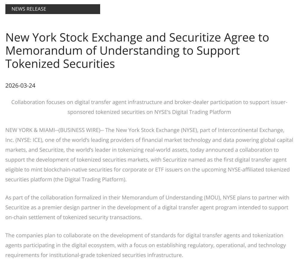 NYSE taps Securitize for 24/7 tokenized securities platform