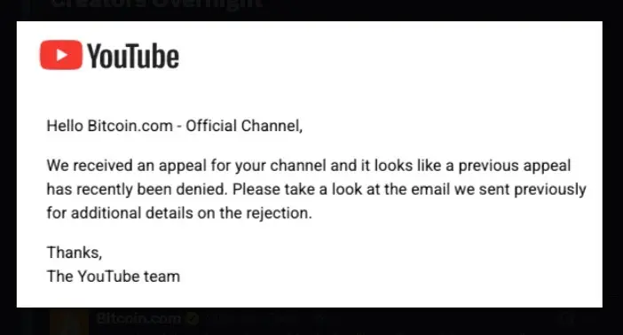 YouTube Bans Bitcoin.com: Latest Strike in War on Crypto Content