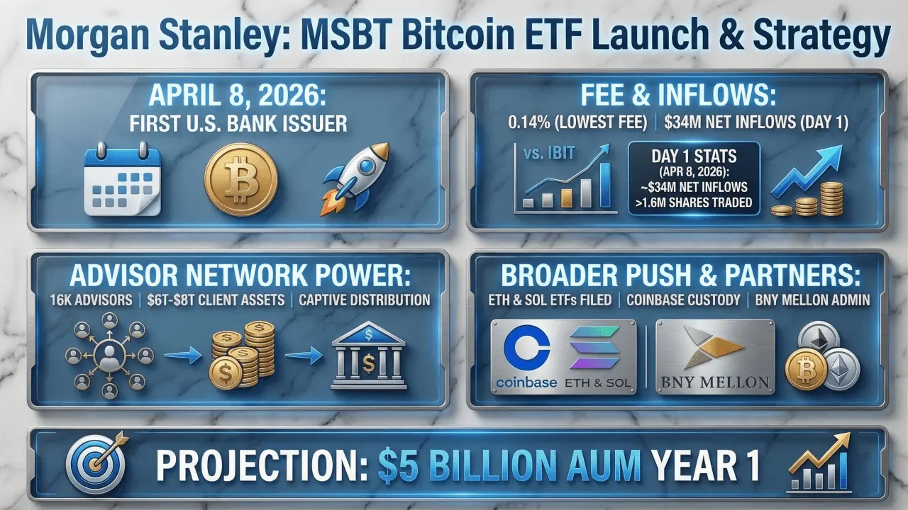 Morgan Stanley MSBT Bitcoin ETF Launch Draws $34M