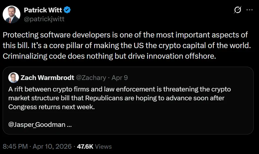 ‘Outlaw code, lose innovation’ – White House defends DeFi developers protections in CLARITY Act