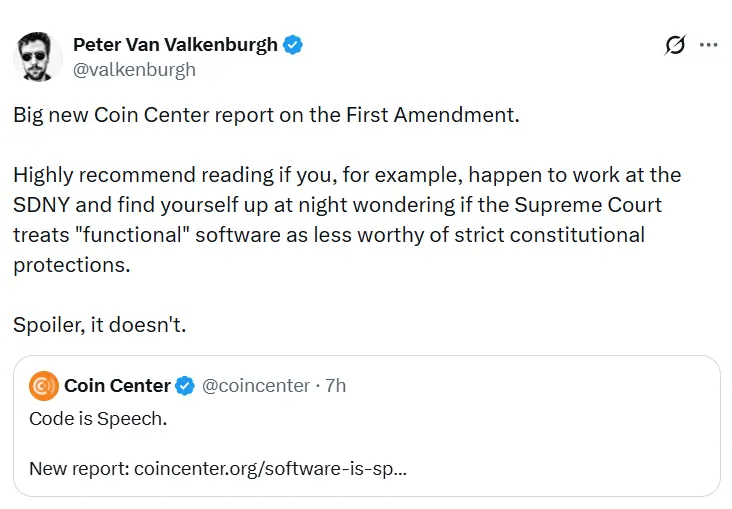 Code is ‘functional’ free speech under the First Amendment: Coin Center