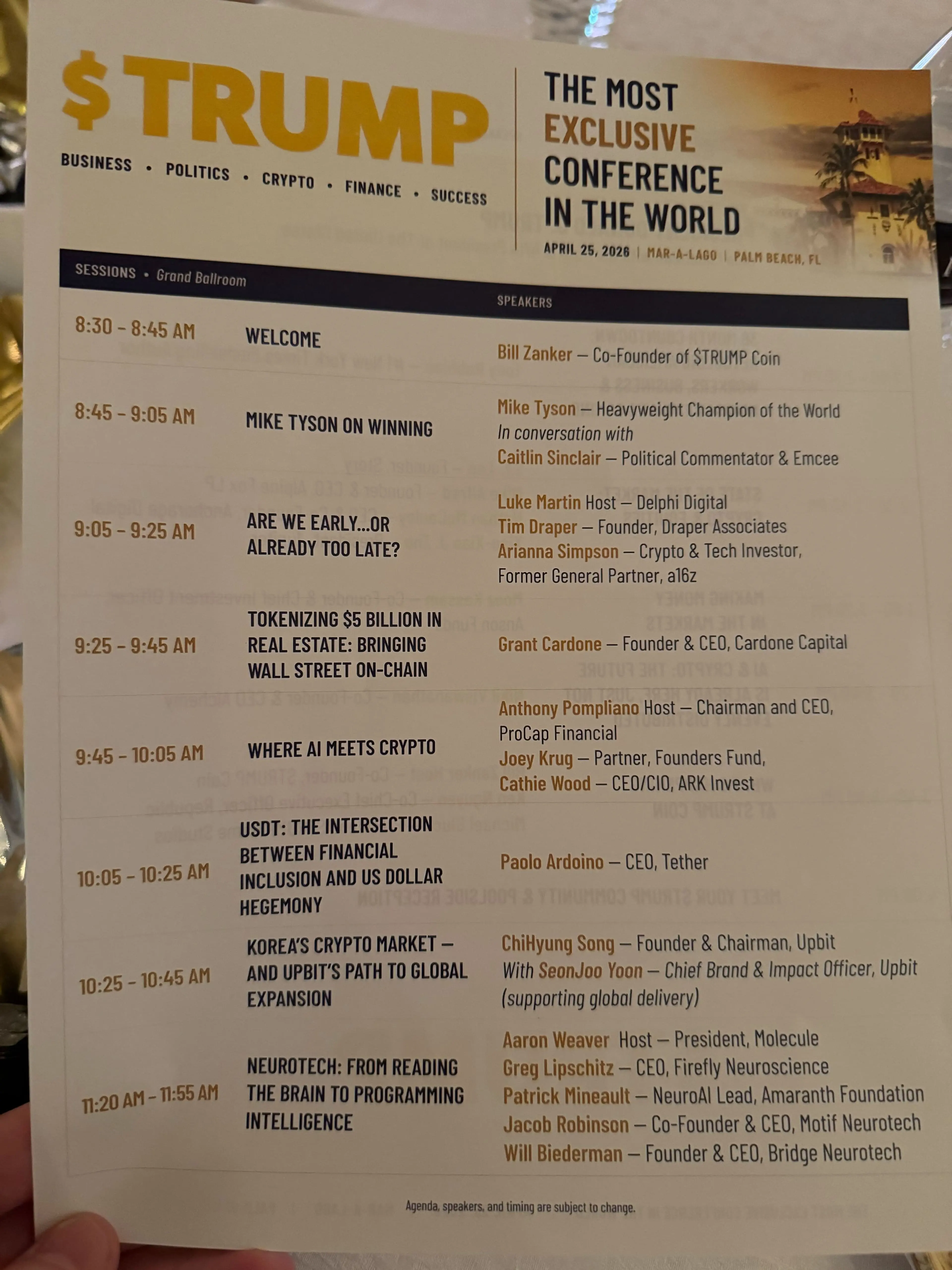 Mike Tyson, Tether CEO, Cathie Wood among speakers at Trump's 'most exclusive' crypto conference