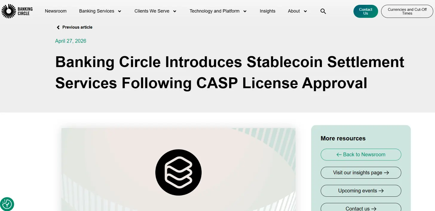 MiCA-licensed Banking Circle joins bank stablecoin settlement race in Europe