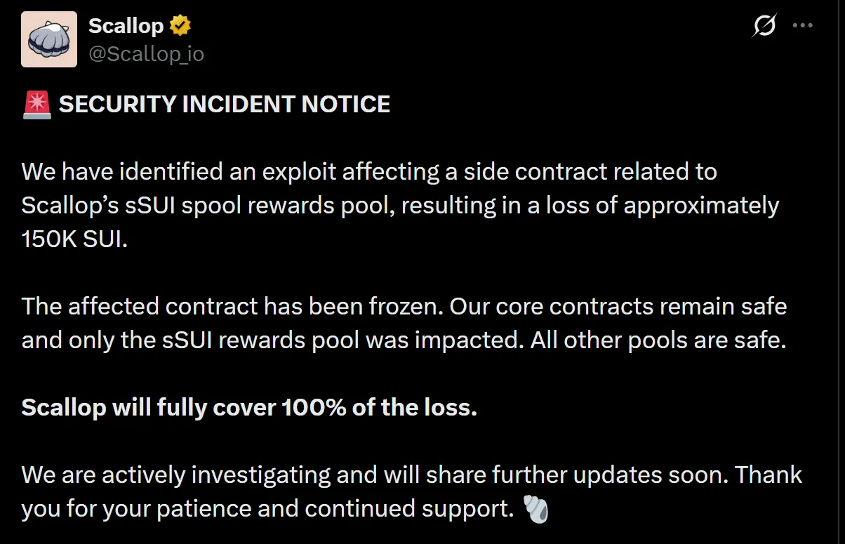 Scallop exploit drains 150K SUI, but what about core liquidity and trust？