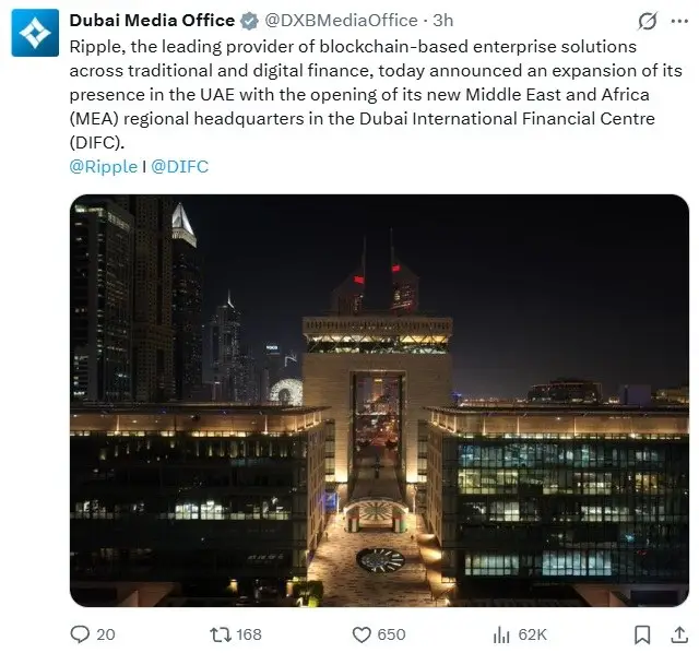 Ripple Opens Dubai HQ as Regulated Payments Demand Rises
