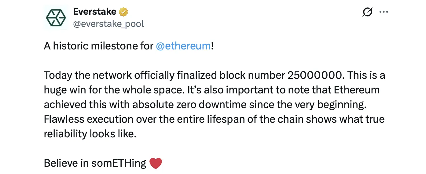 Ethereum Validators Confirm Block 25 Million After Nearly 11 Years of Runtime