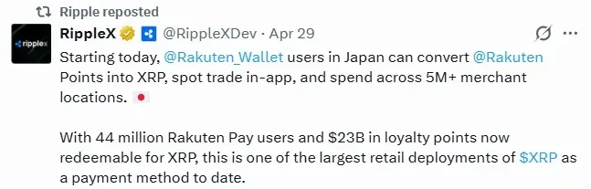 XRP Reaches 5M+ Merchants Through Rakuten Wallet Integration