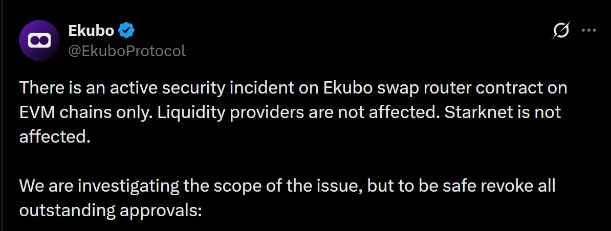 Ekubo hack drains $1.36M in 85 transactions – Are DeFi wallets at risk？