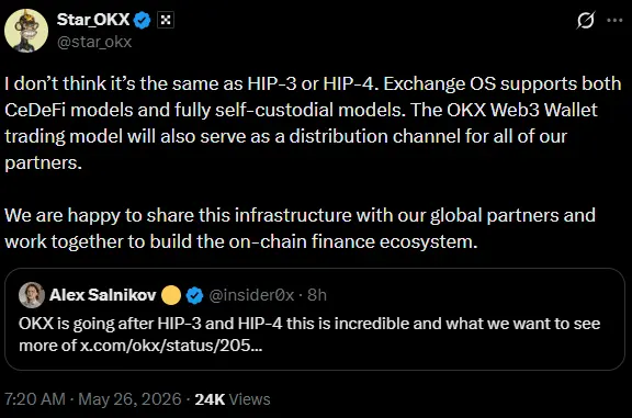 OKX launches Exchange OS – Community debates similarities to Hyperliquid