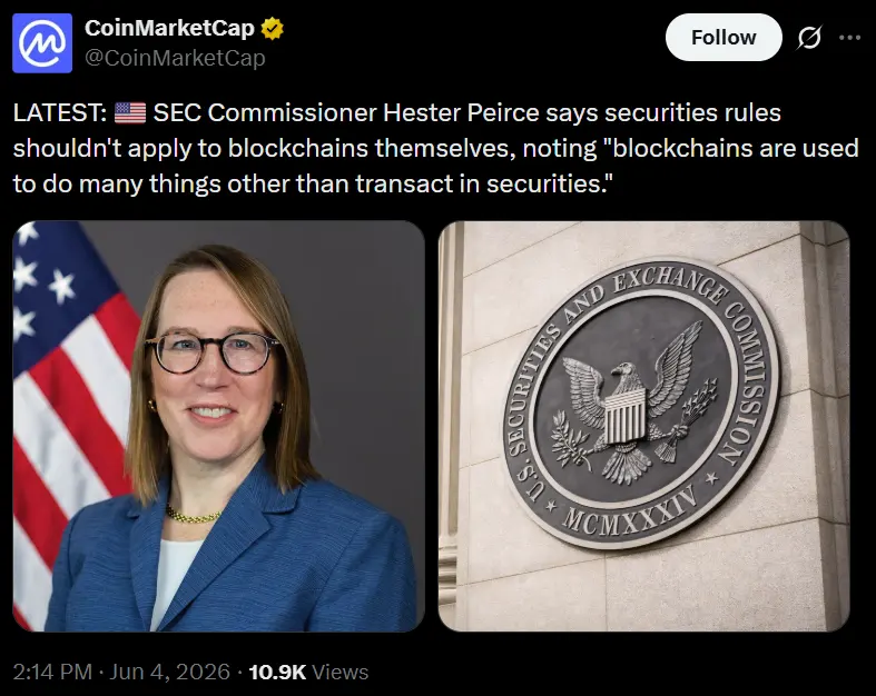 SEC's Peirce argues publishing DeFi code is protected speech