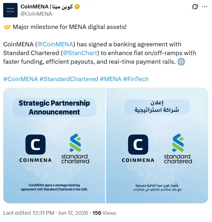 CoinMENA, Standard Chartered partner on UAE payment rails