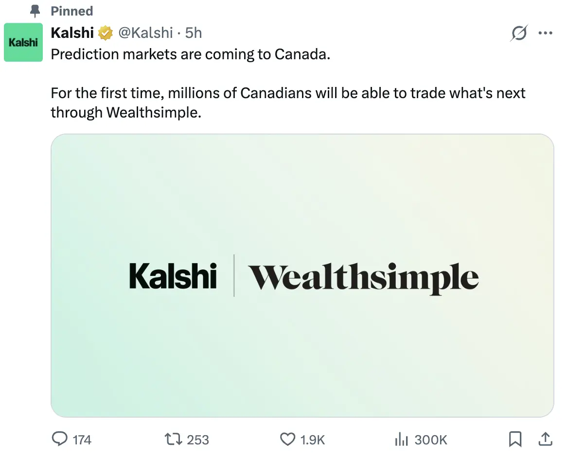 Wealthsimple launches Kalshi-powered prediction market app for Canadian investors