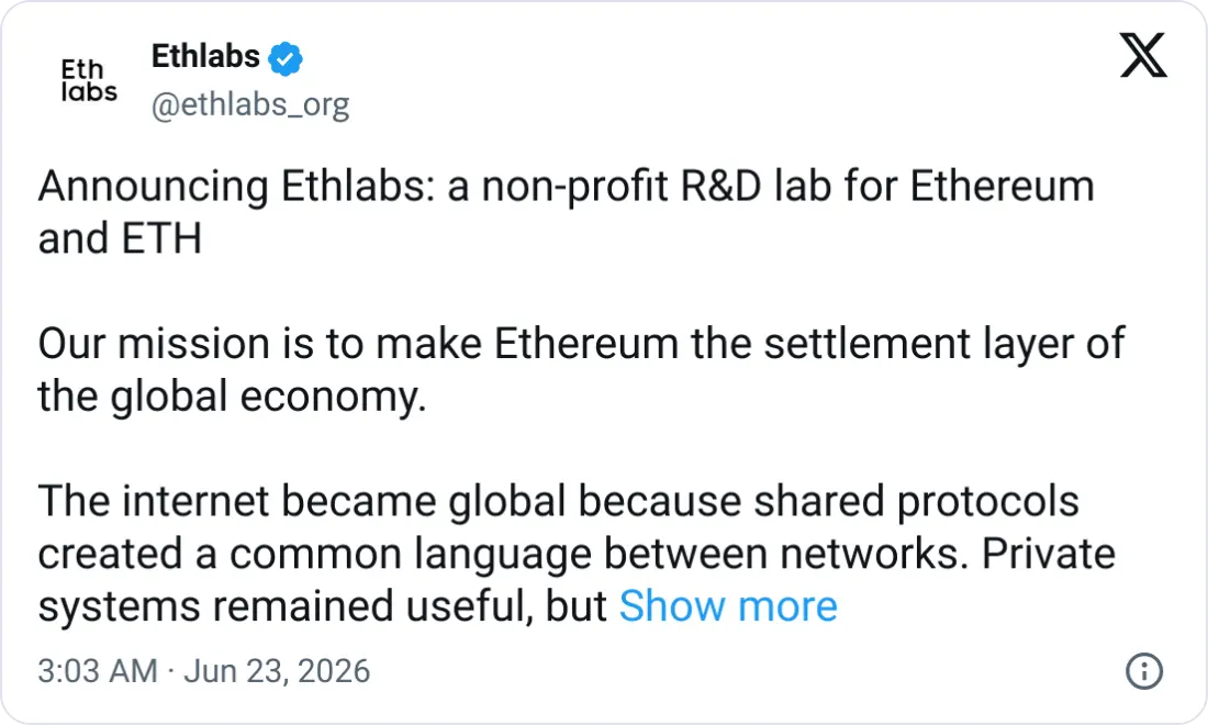 Bitmine, Sharplink and Joe Lubin back Ethereum R&D nonprofit
