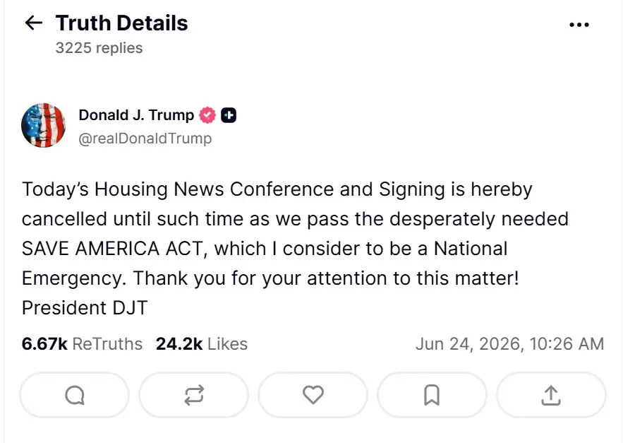 Trump cancels housing bill signing, stalling four-year CBDC ban and threatening Clarity Act timeline