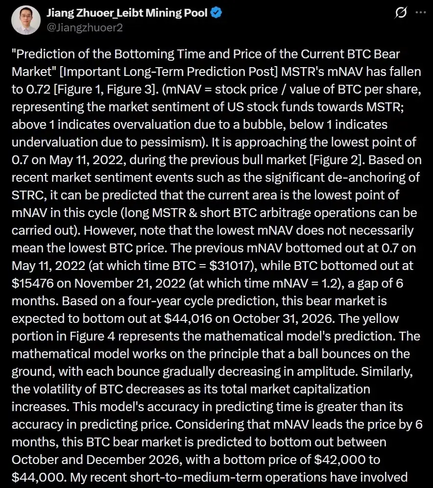 Top Chinese Bitcoin miner sees BTC bottom at $42k-$44k in late 2026