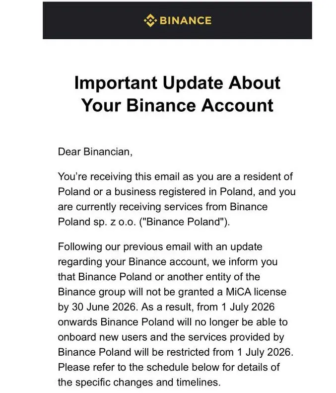 Binance faces EU service limits next week as MiCA rules take effect
