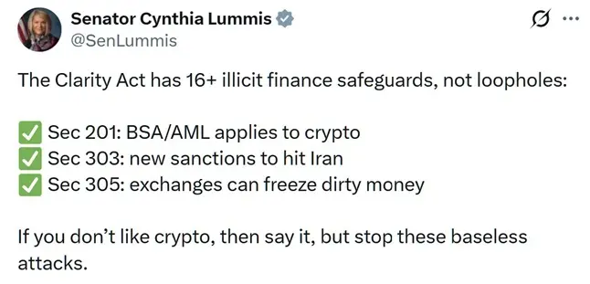 Lummis Fires Back at Warren, Says CLARITY Act Has 16+ Illicit Finance Safeguards