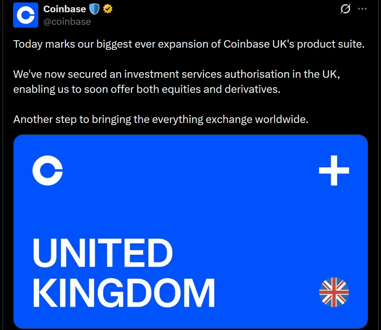Coinbase secures U.K MiFID license to take next step in multi-asset investing