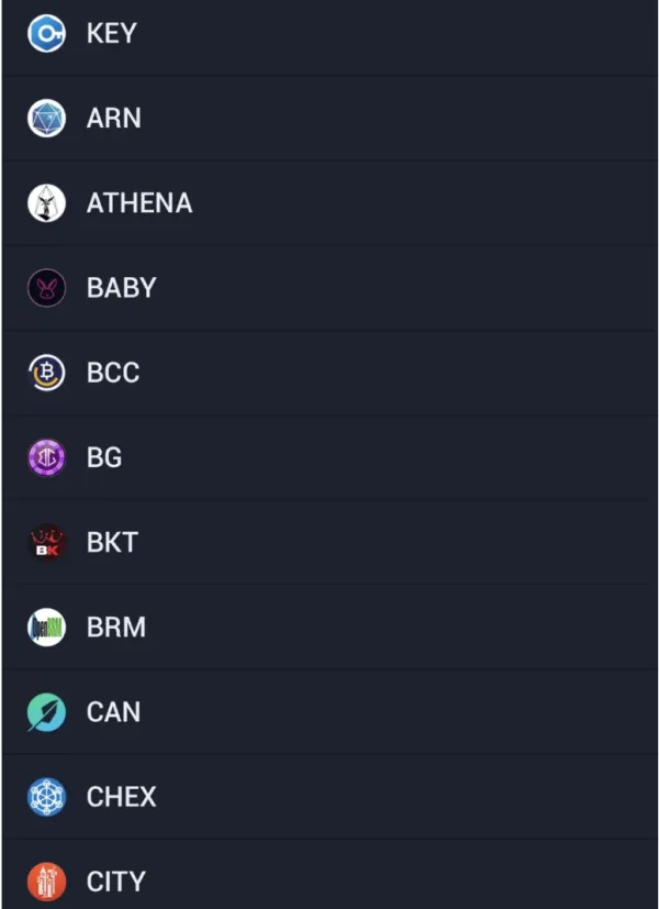 Cryptocurrencies available