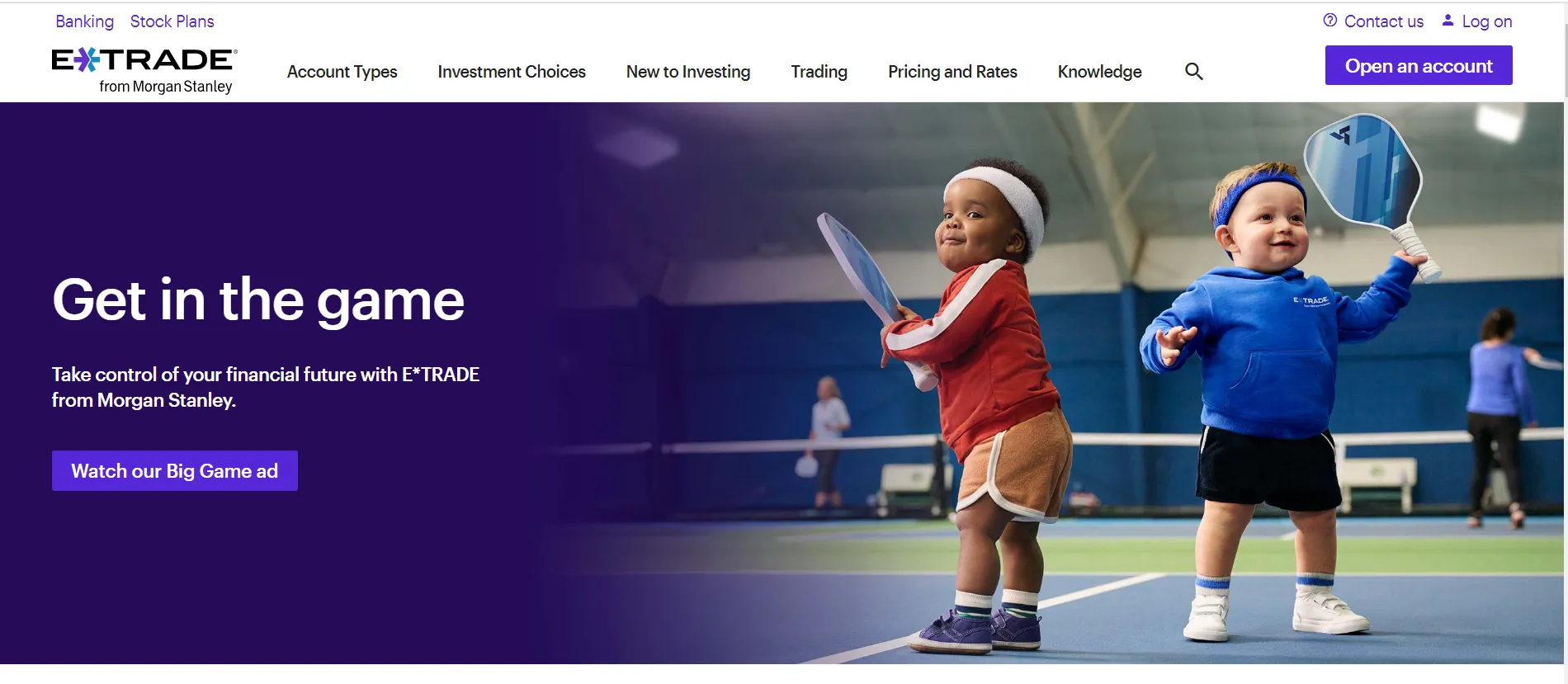 ETRADE's homepage ETRADE's homepage