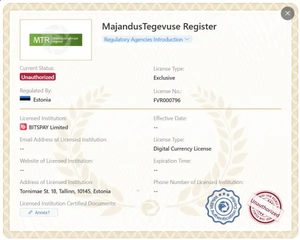 Unauthorized MTR license