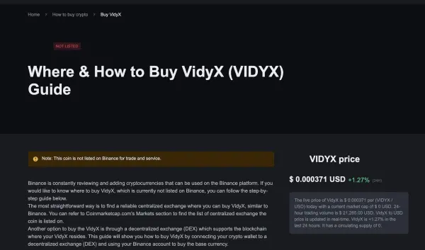 Биржи для покупки VidyX (VIDYX)